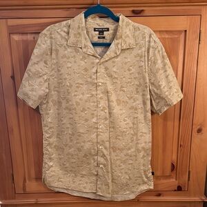 🐷 Michael Kors Slim Fit Short-Sleeve Printed Beige Button-Up Shirt